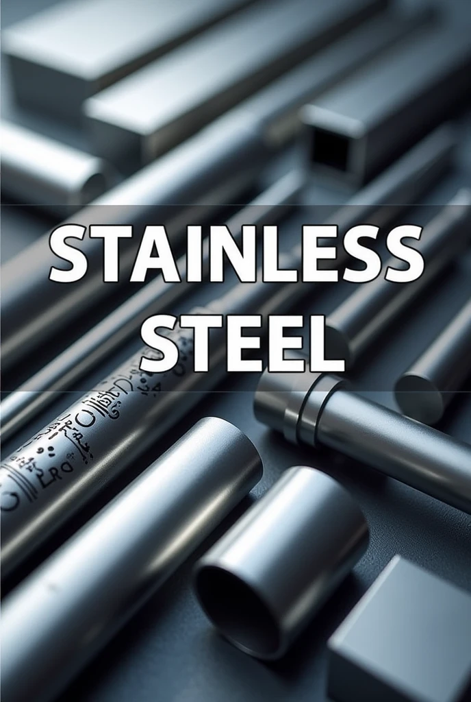 Make advertisment post for stainless steel industry 
No live man in side only steel and write STAINLESS STEEL on it 
Add image in which stainless steel round bars, pipes, tubes, square bars hexagonal bars etc are 
added