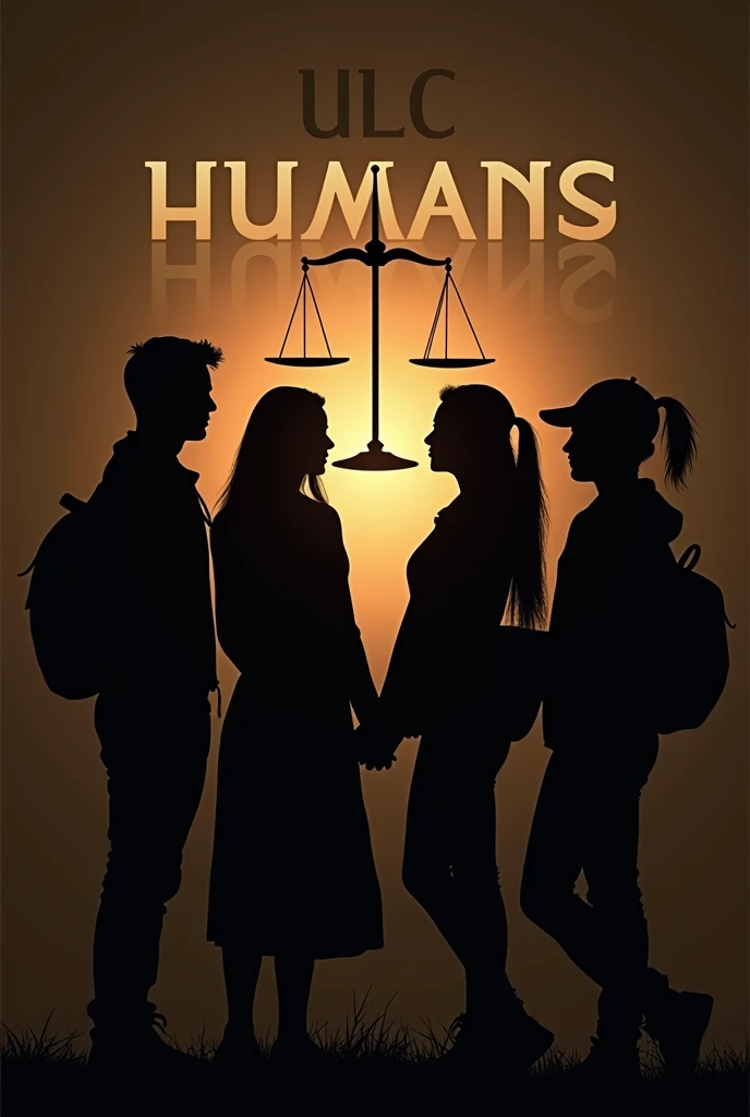 make a logo and show 4 students in shadow holding their hands and also mention the symbol of justice b/w them and in the back mention ULC Humans