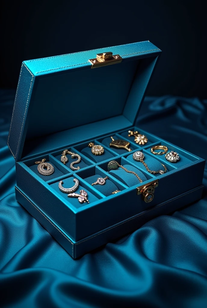 The exquisite gift box opens to reveal 3 rows with 9 compartments.,Luxury and high-end,Blue,Super high texture,