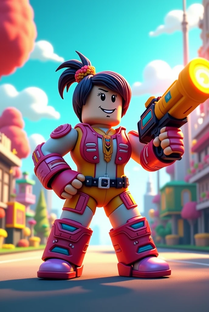 make a wide picture a roblox person holding a gun