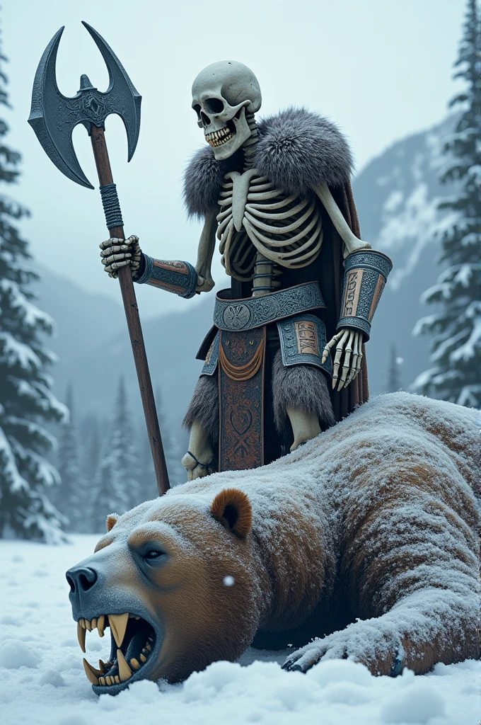 viiking skeleton bear slayer in the snow
