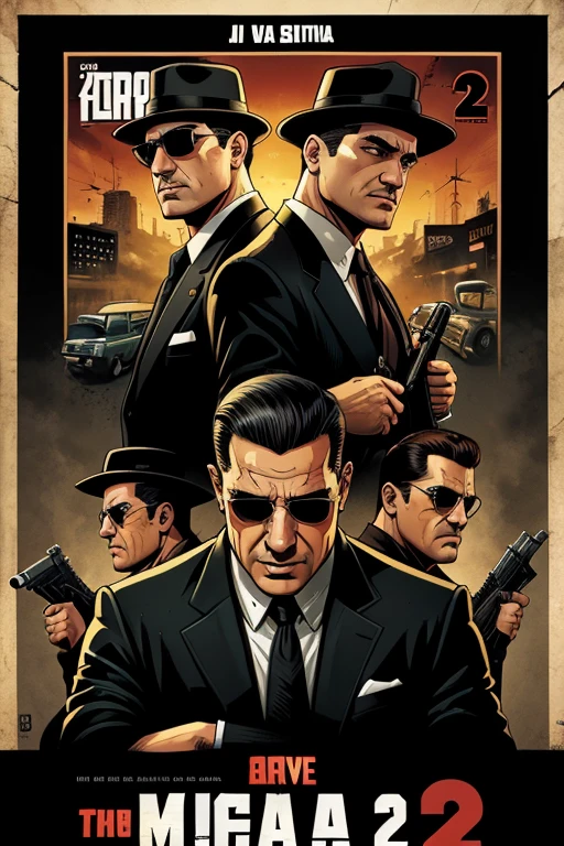 mafia 2 90s comic game poster with vito scalleta , joe barbora and boss with so many details