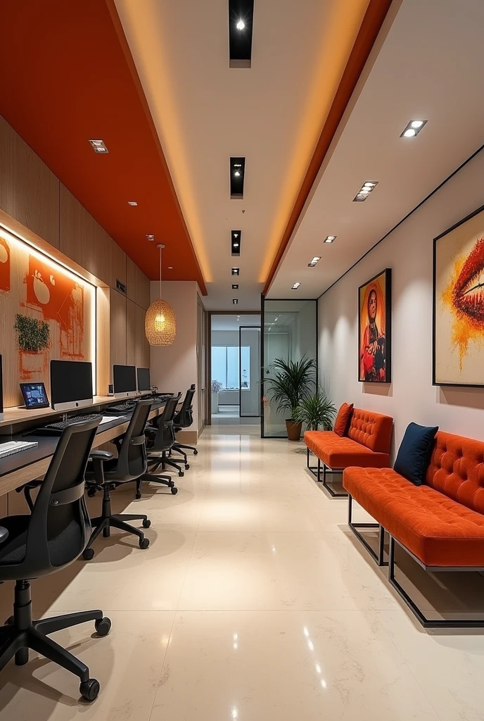 Here’s a detailed prompt for the interior design:
"Design the interior of a multifunctional space offering Xerox services and a photo studio, named 'FOTO PLUS STUDIO Ramgarh,' within a 2000 square feet area. The layout should include three PC sitting arrangements for customers, a prominent main cash counter located at the front of the shop, and a comfortable customer waiting area. The design should seamlessly integrate the practical aspects of Xerox services with the creative atmosphere of a photo studio. Ensure that the space is organized, user-friendly, and visually appealing, with appropriate lighting and decor that aligns with the studio's brand."