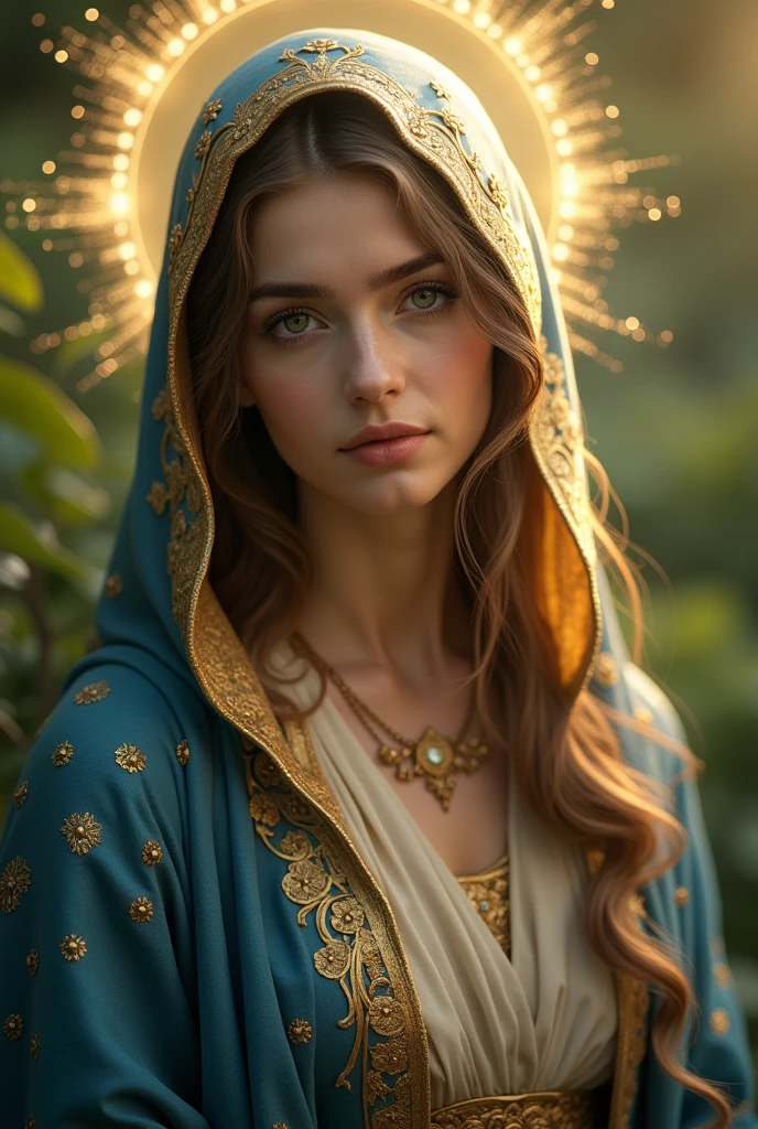 Very beautiful Virgin Mary, looking at the camera, 