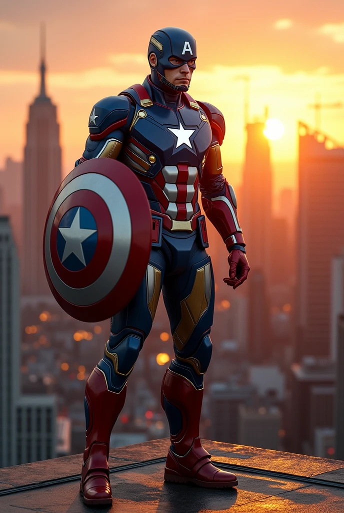 Make a realistic picture of iron man combined with captain America