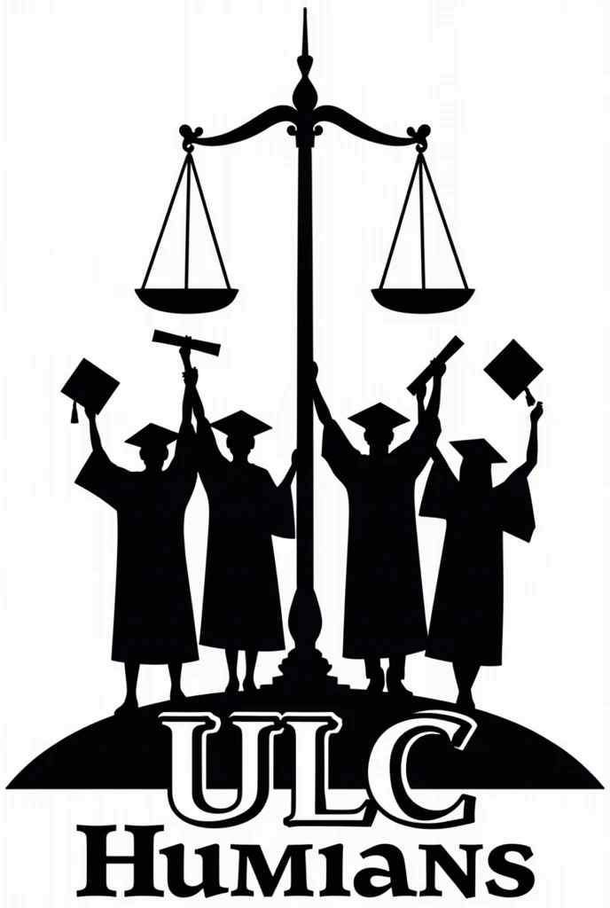 make a logo and show 4 students of convocation wearing their caps in shadow holding their degrees and hands and also mention the symbol of justice b/w them and in the back mention beautifully BOLD Fonts ULC Humans