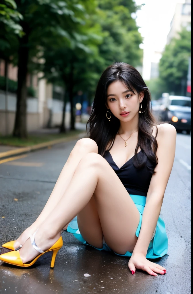(masterpiece:1.3), (8 thousand, realistic, RAW photos, best quality: 1.4), (1 woman),(sheer silk blouse), (((short skirt))), (((양쪽 다리와 양발에 짙은색 realistic 불투명한 커피색 panty hose 신고 : 1.3))), (((Small paws))), (Stockings on both legs), (((Beautiful, small feet wearing stockings and high heels.))), (((full body shot))), (outdoors in sunny weather), (((Model-like posture))), (Beautiful makeover), (((very slim and beautiful body))) , (((Realistic and very beautiful face))), (long eyelashes), (double eyelid), (((Very beautiful eyes, realistic and delicate))), (((High nose))), (((small nostrils))), (((beautiful mouth))), (((seductive lips))), (((big bust) )), (Strong body through exercise), (beautiful abs), (Beautiful heaps), (((tall))), (realistic face), (((black hair, parted, long hair:1.3))), (아름다운 parted스타일), (realistic and beautiful skin), (absurd), (attractive), (ultra high resolution), (extremely realistic), (very detailed), (golden ratio), (((Two long, realistic and beautiful legs))), (realistic 팔), (necklace), (earring),(beautiful nails manicure), (((So beautiful and sexy))), (((perfect secretary look)))
