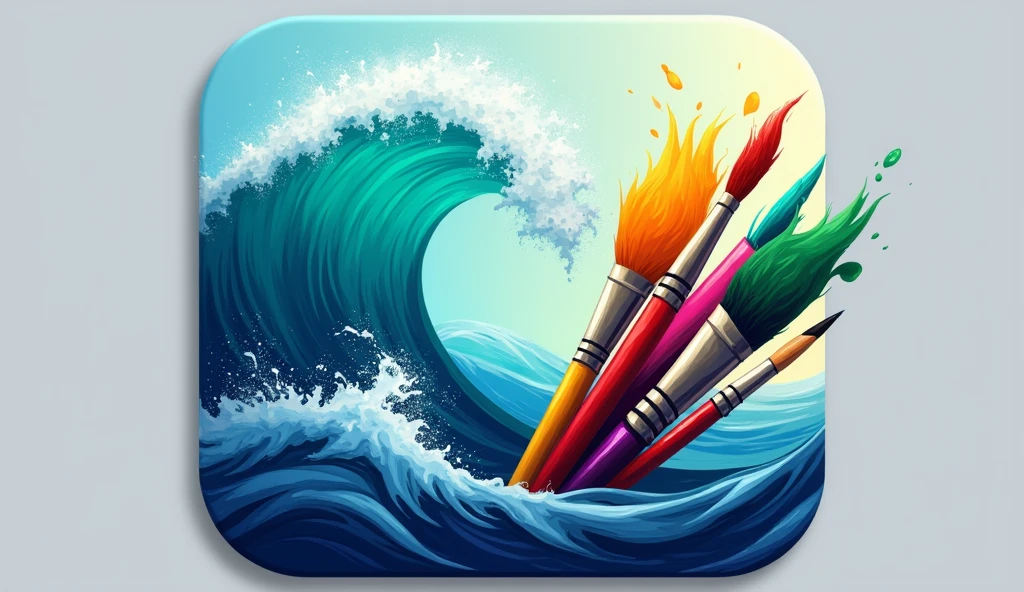 Design an app icon,Design style reference midjourney,Overall image is a combination of waves and paintbrushes.