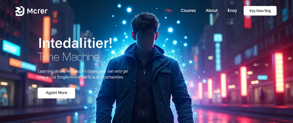 Landing page for a free course platform, ui design, Modern flair, proffisional, forma, futurist, Time Machine Hero Section