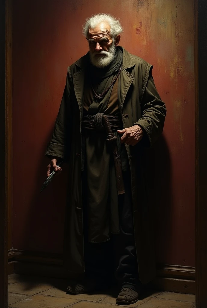"The old man perform his last violent in roem, he is feeling the reaper is hugging behimd him listen carefully to his last breath"