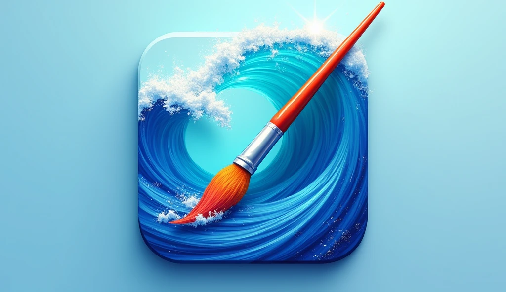 Design an app icon，Design style reference midjourney，The overall picture is a combination of waves and a paintbrush