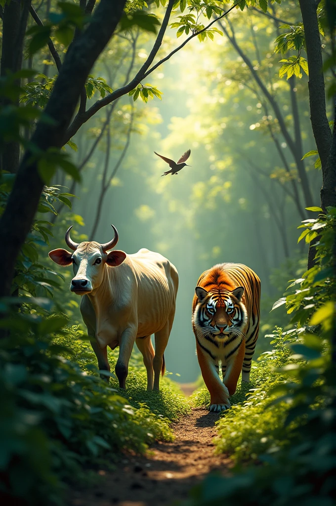  জংগলের মাঝখানে গরু একটা বাঘ দেখতে পেলো 