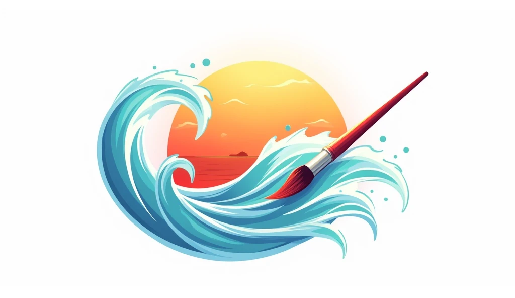 Design a logo,Design style reference midjourney,The overall picture is a combination of waves and a paintbrush