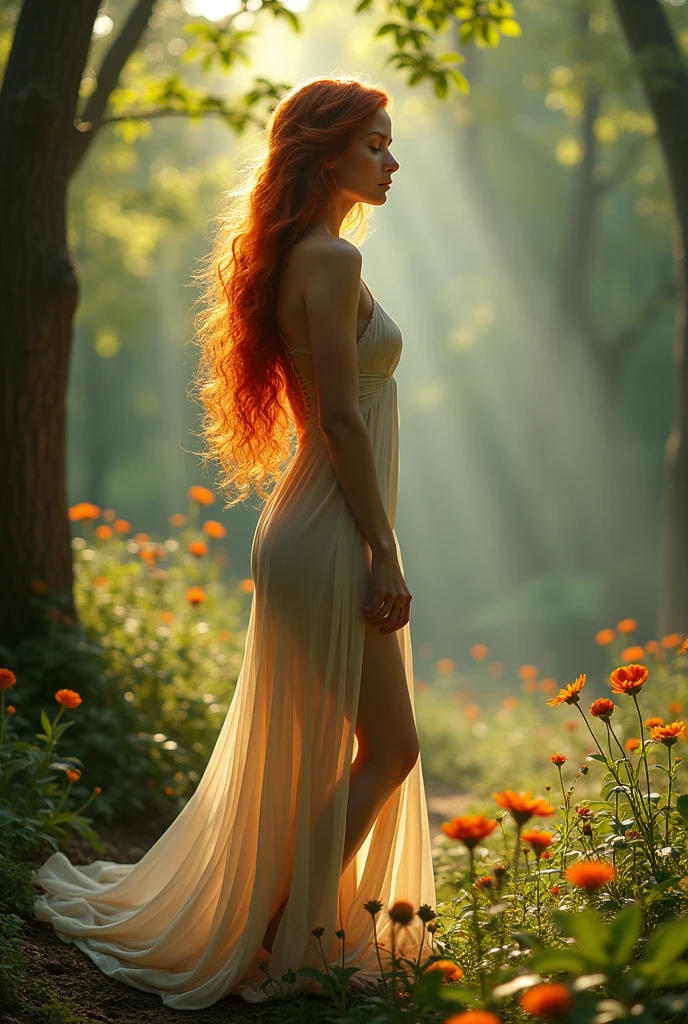 Skinny naked woman with red hair