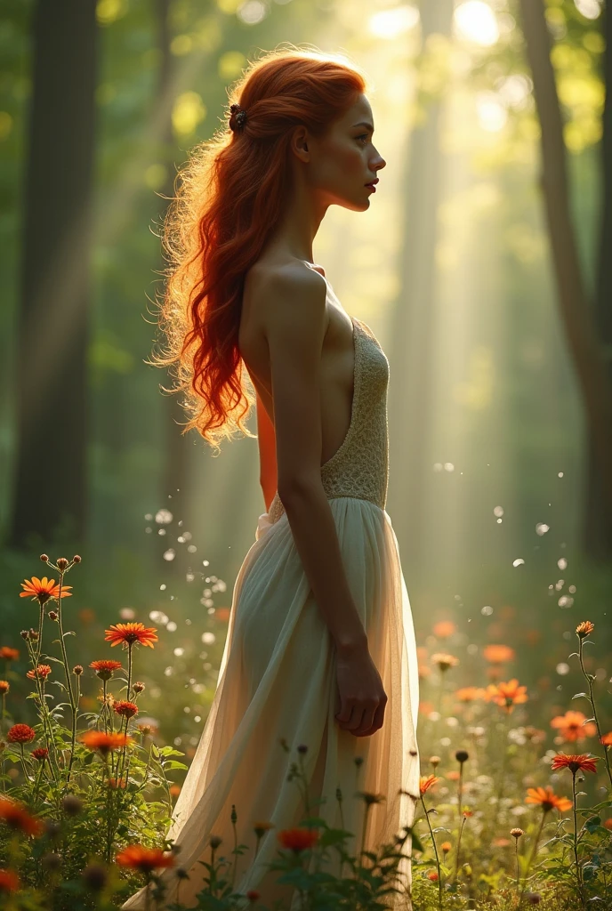Skinny naked woman with red hair 
