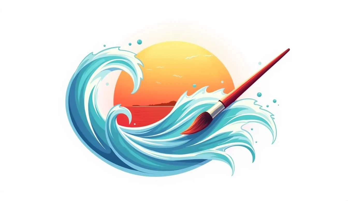 Design a logo,Design style reference midjourney,The overall picture is a combination of waves and a paintbrush