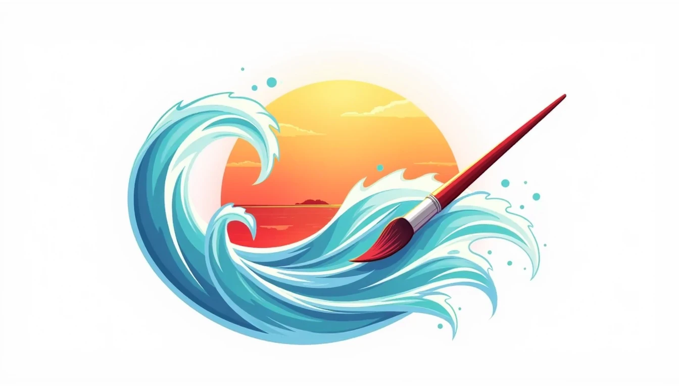 Design a logo,Design style reference midjourney,The overall picture is a combination of waves and a paintbrush
