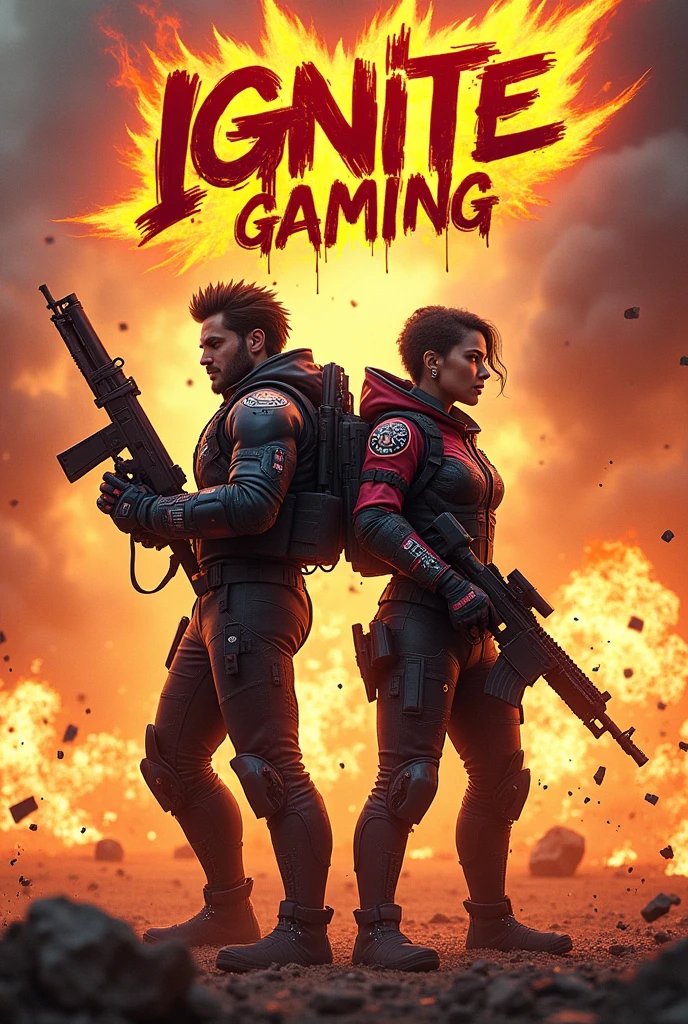 Ignite Gaming for free fire bomb background 
ALSO WRITE  CAPTION ( IGNITE GAMING )   with 2 characters write  tha name in fantastic style that no body can copy