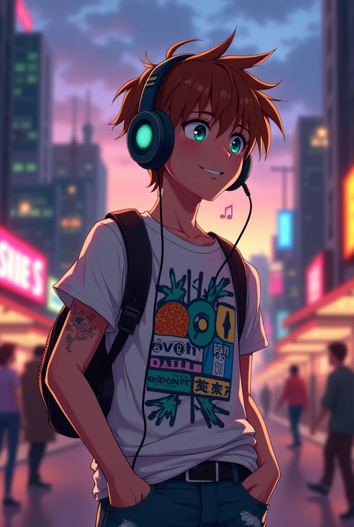 A anime 20 years boy listening music