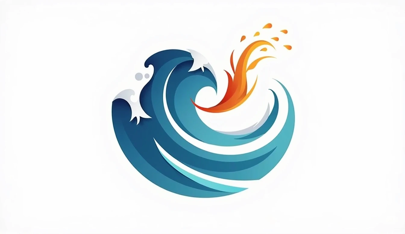 Design a logo,Design style reference midjourney,The overall picture is a combination of waves and a paintbrush