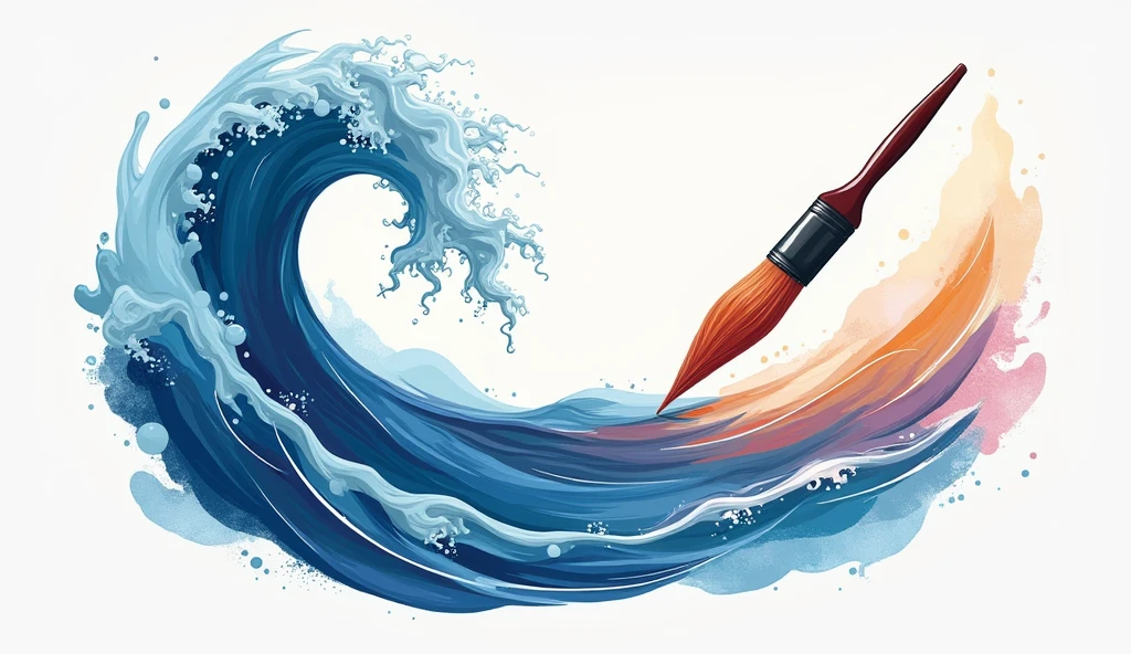 Design a logo，Design style reference midjourney，The overall picture is a combination of waves and a paintbrush