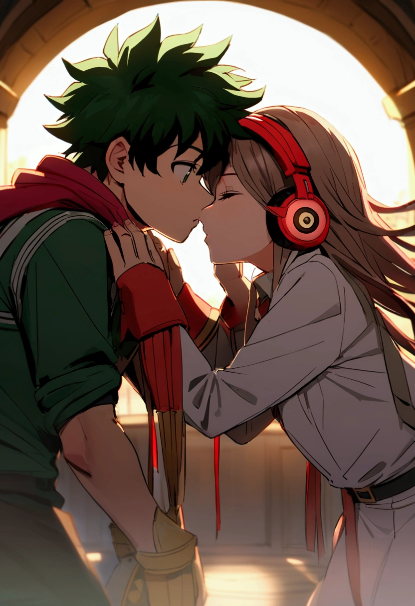 midoriya izuku (My hero) com corte high-fade, red headphones, kissing Mina Hagakure (My hero)