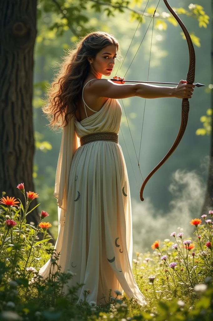 Greek Goddess Artemis pointing a arrow bow