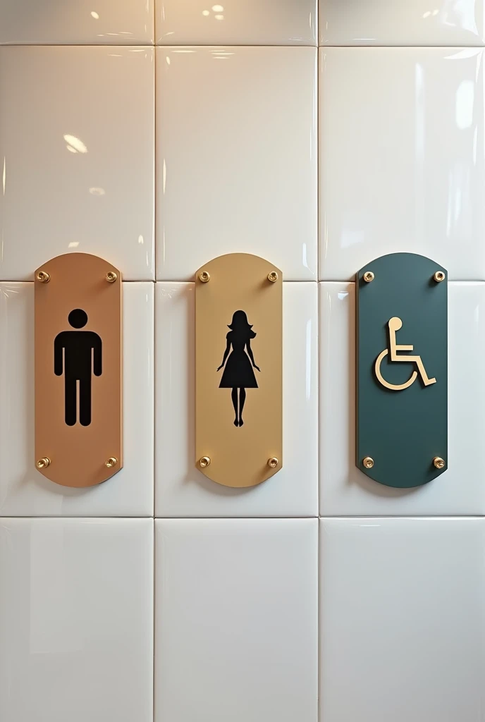 Bathroom identification plates, one for men, one for women and one for disabled people