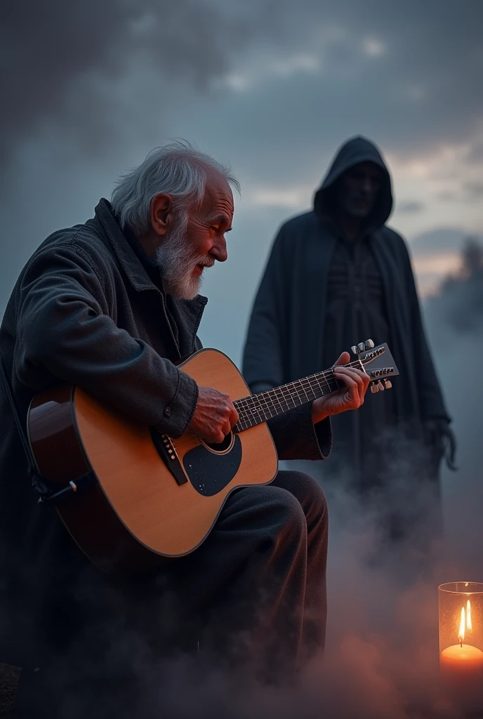 "Old man playing his violent form the last time while the reaper itself waiting for his weary soul"