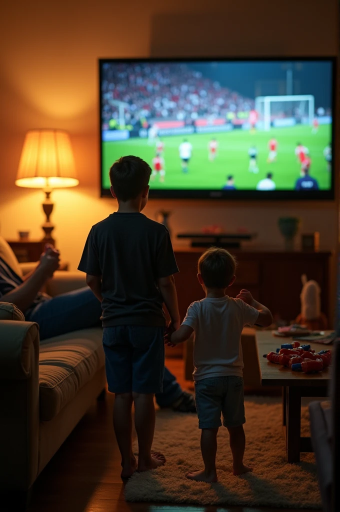 A father watching tv and his 12 year old son calling him but he is ignoring him