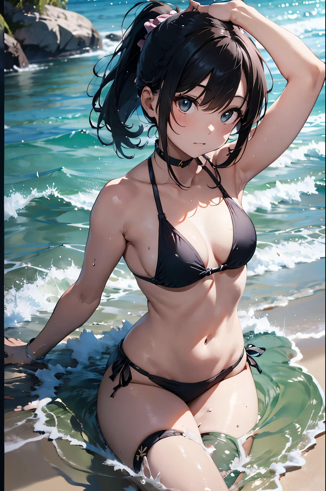 4K,8k,High resolution,topless、Yellow swimsuit、
One beautiful young woman,Light blue hair、ponytail、
(Soft Saturation:1.3), (Fair skin:1.2),
(ultra-Detailed Background, Detailed Background), Bokeh,
break'Smiling portrait.,
When viewed from the front, The composition is symmetrical,
Looking straight at you with serious eyes,
break Swimwear, Yellow Bikini, Center of chest,
Outdoor, Sea surface, null, sunlight,Summer beach, Sandy Beach,
Strong light, Front lighting,
(:1.3), (Cowboy Shot:1.2),
Front brake angle,
View your viewers,
Dynamic pose,
sitting on the beach
Seaweed、Seaweed、Seaweed、Seaweed、Seaweed、Seaweed、Seaweed、