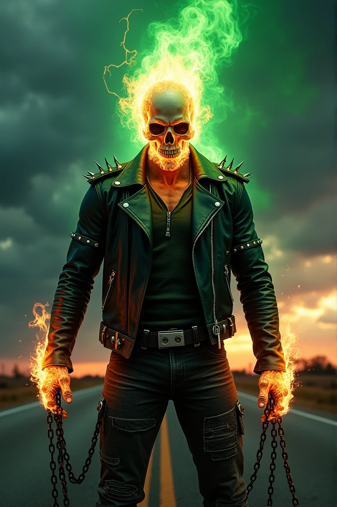 Ghostrider with green flame full body