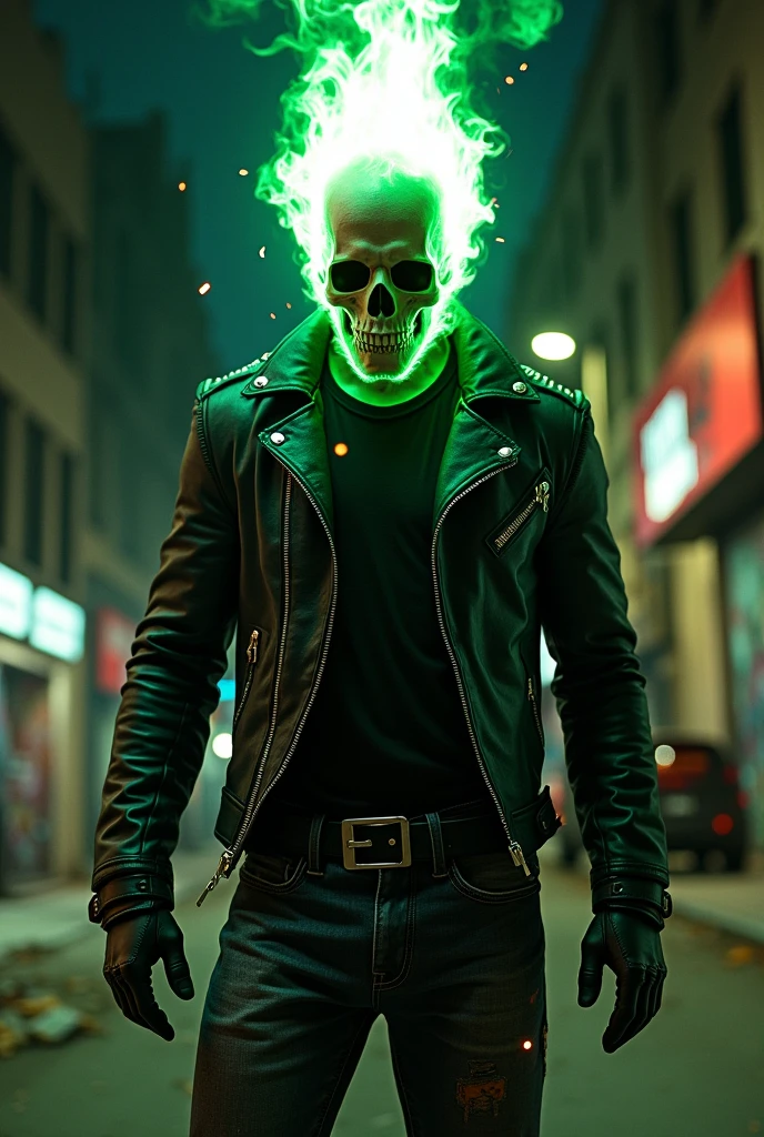 Ghostrider with green flame from full body with morden