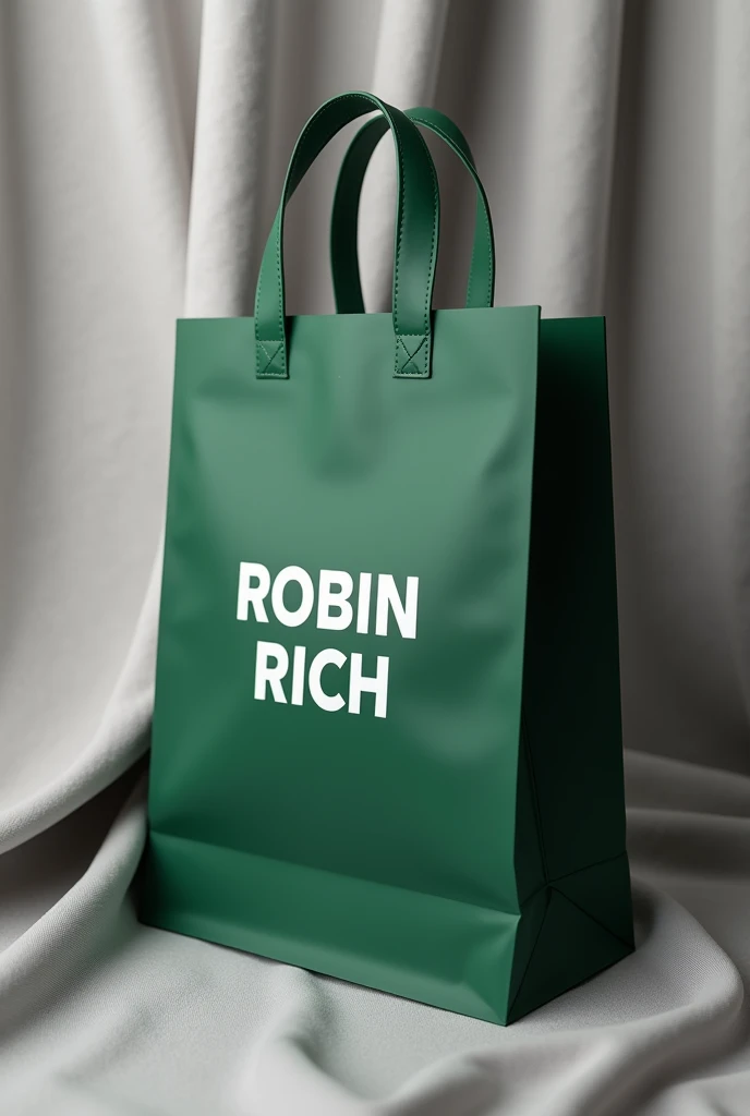 Dark green HDPE polybag with ROBIN RICH written in white