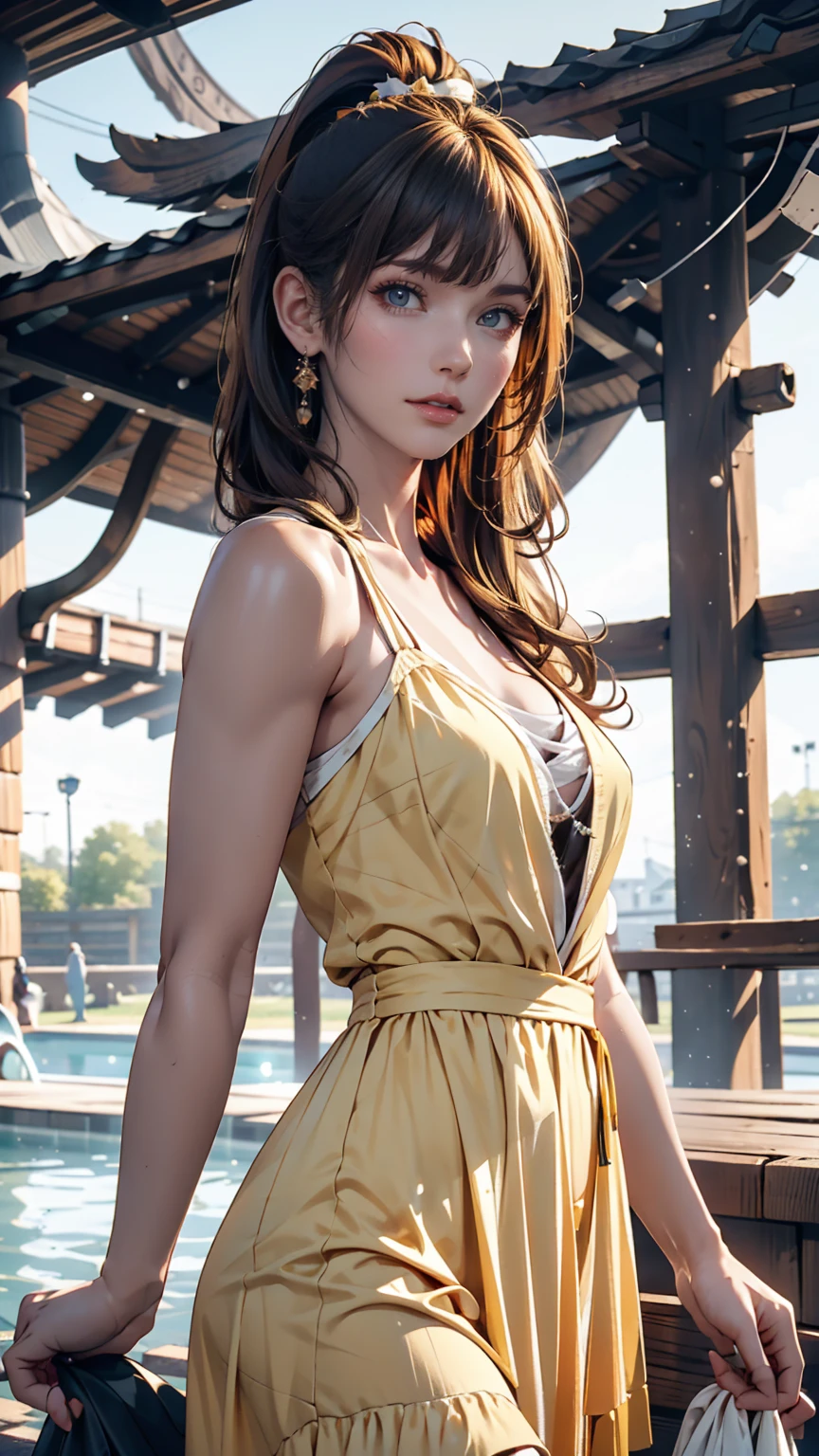photoRealistic,Realistic, alone, photoRealistic, Highest quality, Ultra-high resolution, One person女の子,, , Blonde hair in a ponytail, Wearing a yellow sundress, A gentle breeze blowing through the grass,, , One person,, beautiful, masterpiece, Highest quality, Highly detailed face, Perfect lighting, One person, alone,, , Highest quality, Ultra-high resolution, photoRealistic,, Super detailed,, masterpiece, Highest quality, , Nancy 1,
