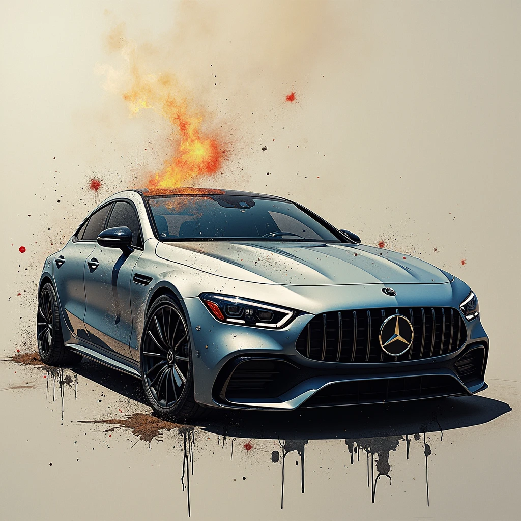 Best quality, masterpiece, super high resolution, Banksy stil, Electric vehicle Mercedes EQE, something electrical with electricity
