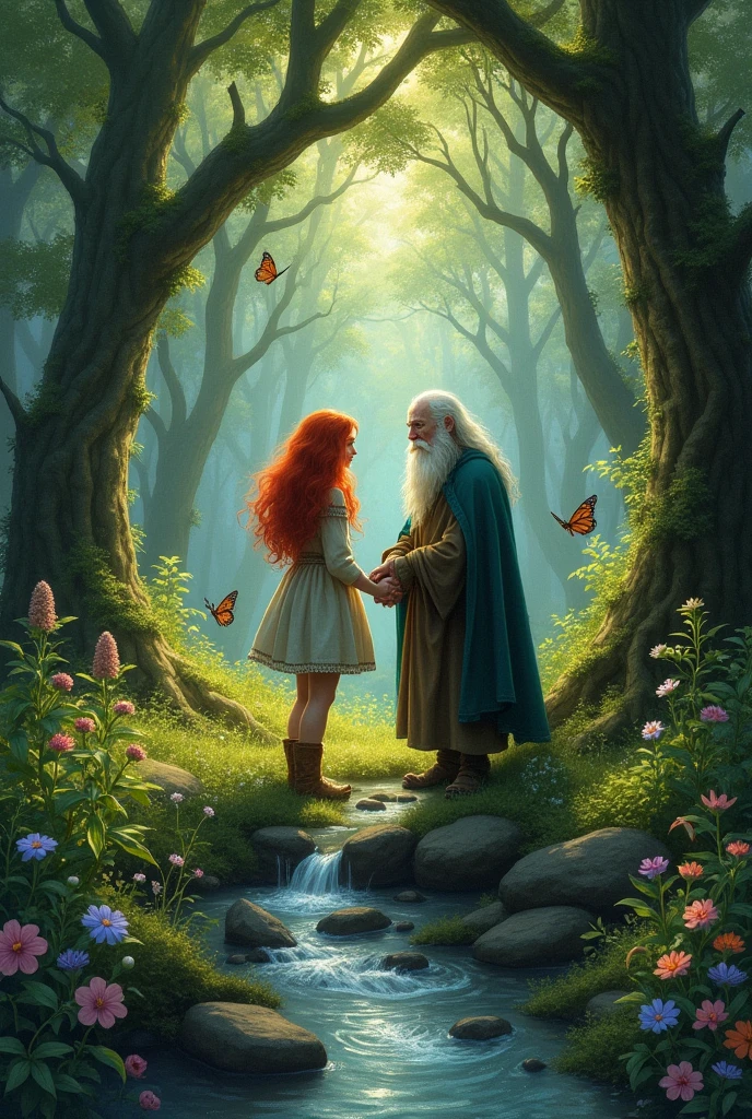 Emily bravely ventures into the forest, facing her fears and encountering the old man, who reveals himself as a kind and wise guardian of the spring.