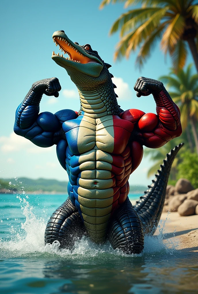 France flag on body builder crocodile