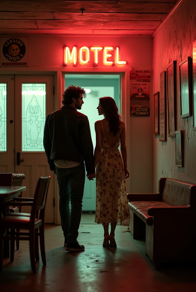 A man and a woman go to a motel.