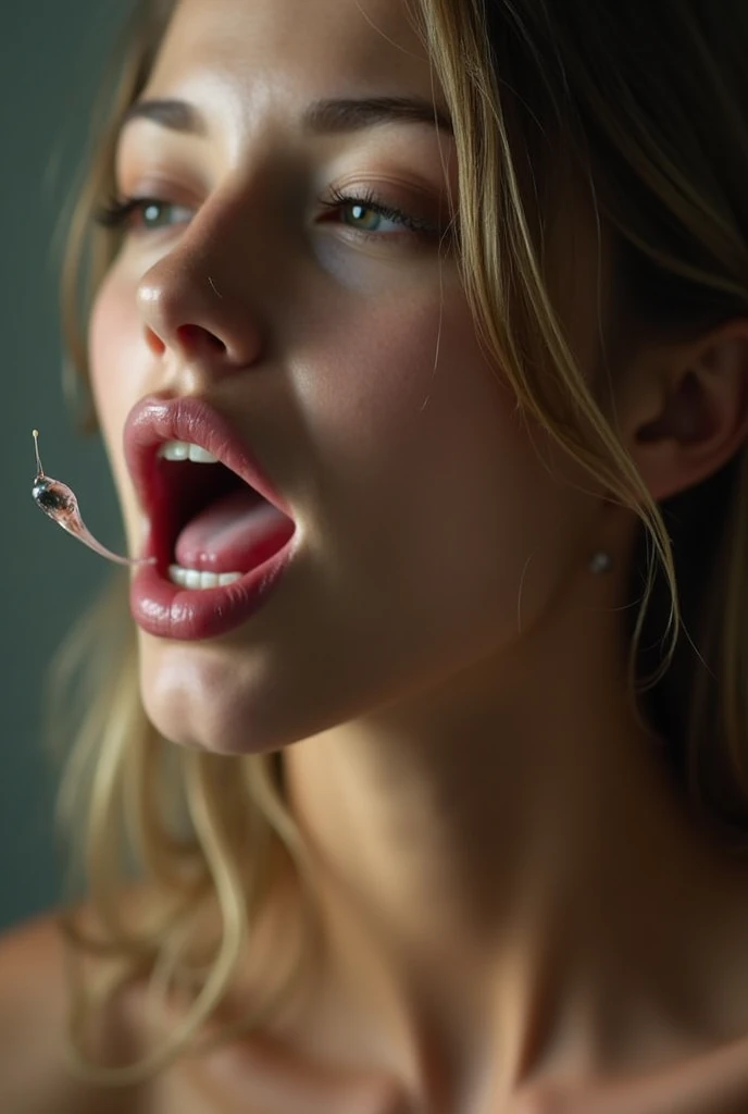 A naked girl sperm in her mouth