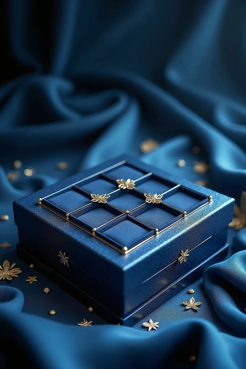 Exquisite square gift box,Open-style with 9 compartments inside,Luxury and high-end,Blue
