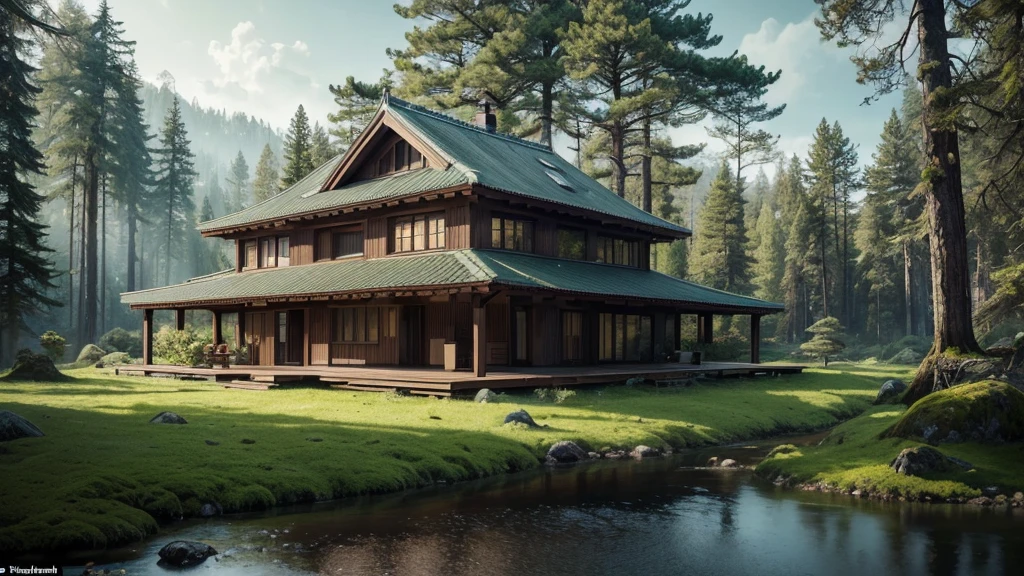 a secluded house in the forest with moss growing on the roof, tranquility, tranquillity, tranquil, tranquil scene, trends at CGSociety, Peaceful and tranquil, trends at CGSociety, instagram picture, beeple e jean giraud, Beeple Daily Art, highly realistic concept art, relaxing concept art, exquisite matte painting, 4K. high qualiy
