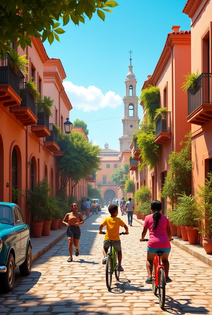A city looking like italian,cities,like roma (asmara,eritrea). Kids playing around in the broad streets,and some bicycles along with the cars like in 2030
Show wide range image