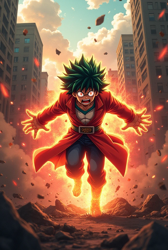 midoriya izuku (My hero) transforming into barian mode (naruto) red-eyed rage, Destruindo a cidade (My hero)