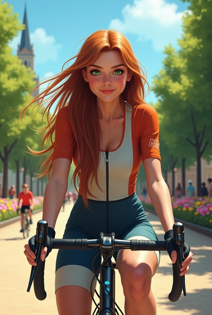 A woman sit on the bike realistic