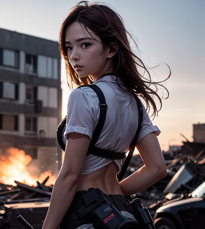 (Photorealsitic、Live-action version、masterpiece、high-definition picture quality:1.4)、War correspondent photo、Line、female soldier、ride in an armored car、Fully equipped、Fully armed、armored troops、Hold a machine gun、scout team、Best Beautiful Girl、Elaborate face、Israeli Female Soldiers、in fighting、adrenaline、Between life and death、Desperate look、Active Shots、dynamic shot、fallen soldier、explosions、fumo、Broken Buildings、Destroyed city