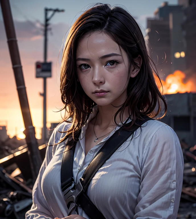 (Photorealsitic、Live-action version、​masterpiece、high-definition picture quality:1.4)、War correspondent photo、Line、female soldier、ride in an armored car、Fully equipped、Fully armed、armored troops、Hold a machine gun、scout team、Best Beautiful Girl、Elaborate face、Israeli Female Soldiers、in fighting、adrenaline、Between life and death、Desperate look、Active Shots、dynamic shot、fallen soldier、explosions、fumo、Broken Buildings、Destroyed city