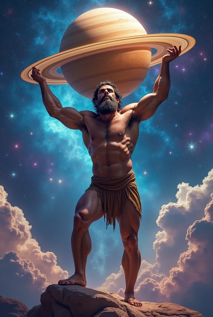 The giant Atlas carrying the planet Saturn on his back