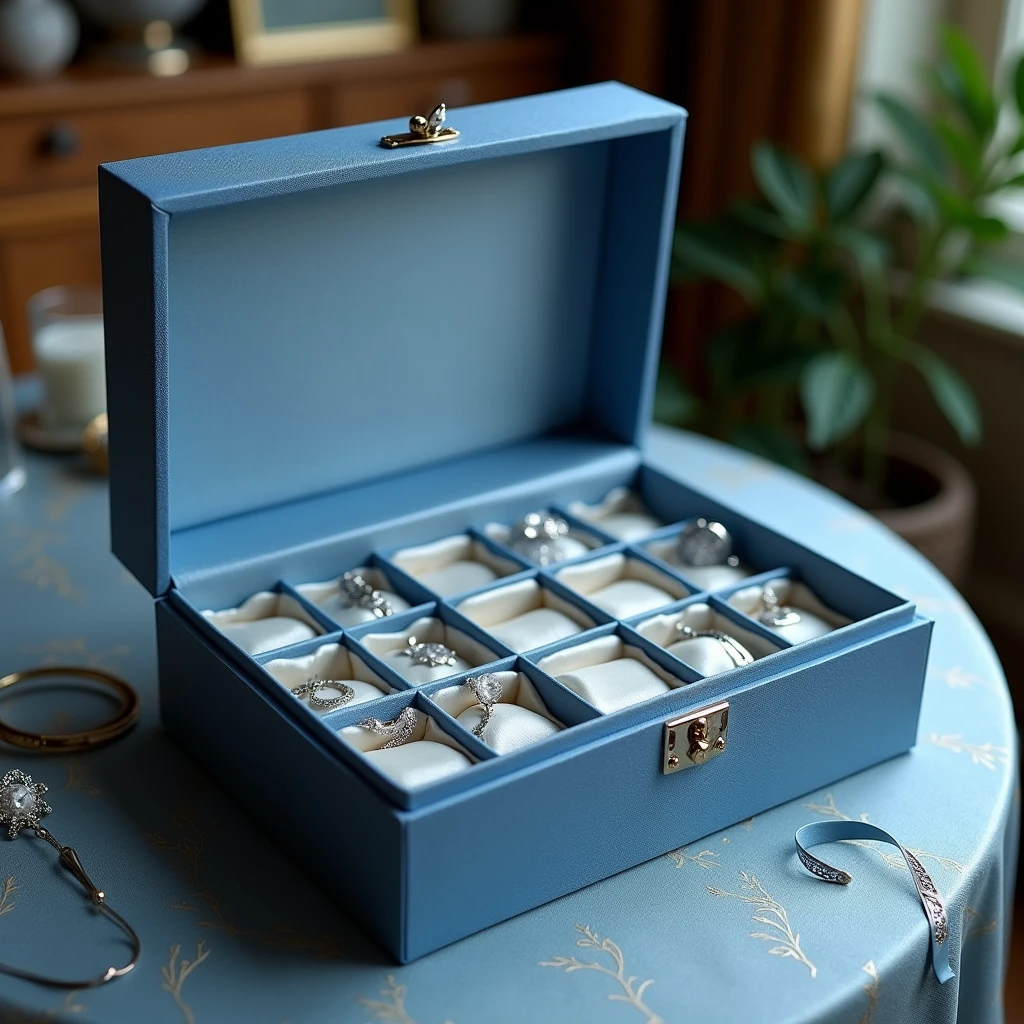 Blue exquisite gift box,9 slots,Luxury,Ultra-delicate,Full real scene without blur