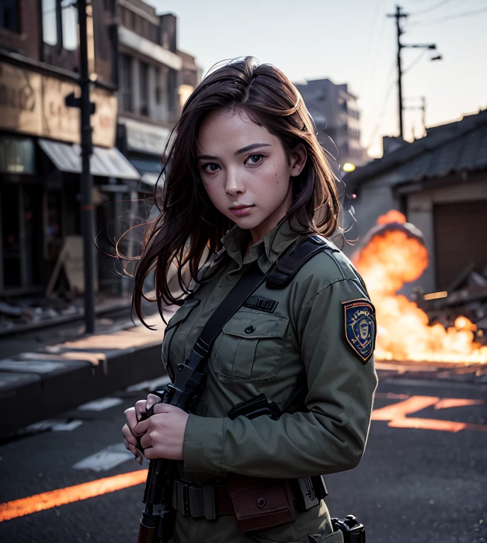 (Photorealsitic、Live-action version、​masterpiece、high-definition picture quality:1.4)、War correspondent photo、Line、female soldier、ride in an armored car、Fully equipped、Fully armed、armored troops、Hold a machine gun、scout team、Best Beautiful Girl、Elaborate face、Israeli Female Soldiers、in fighting、adrenaline、Between life and death、Desperate look、Active Shots、dynamic shot、fallen soldier、explosions、fumo、Broken Buildings、Destroyed city